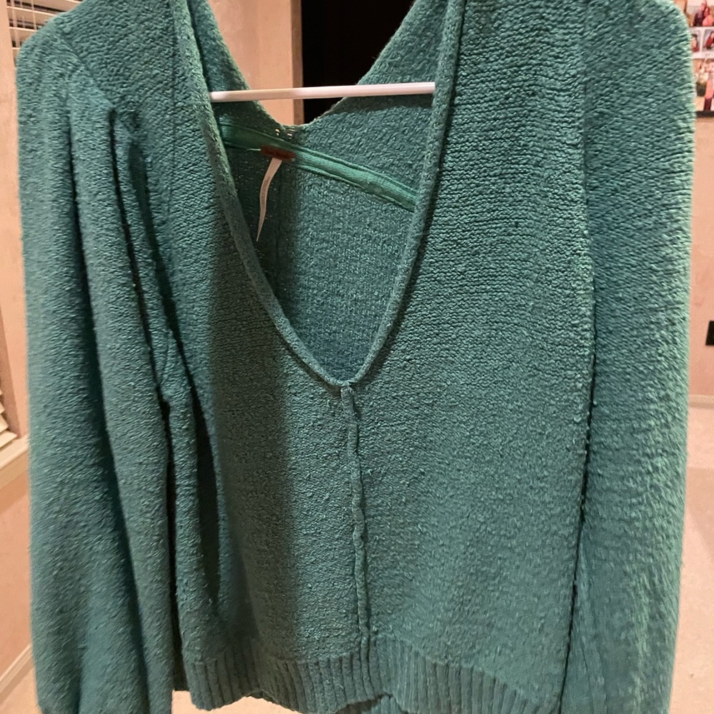 Free People Turquoise V-Neck Sweater